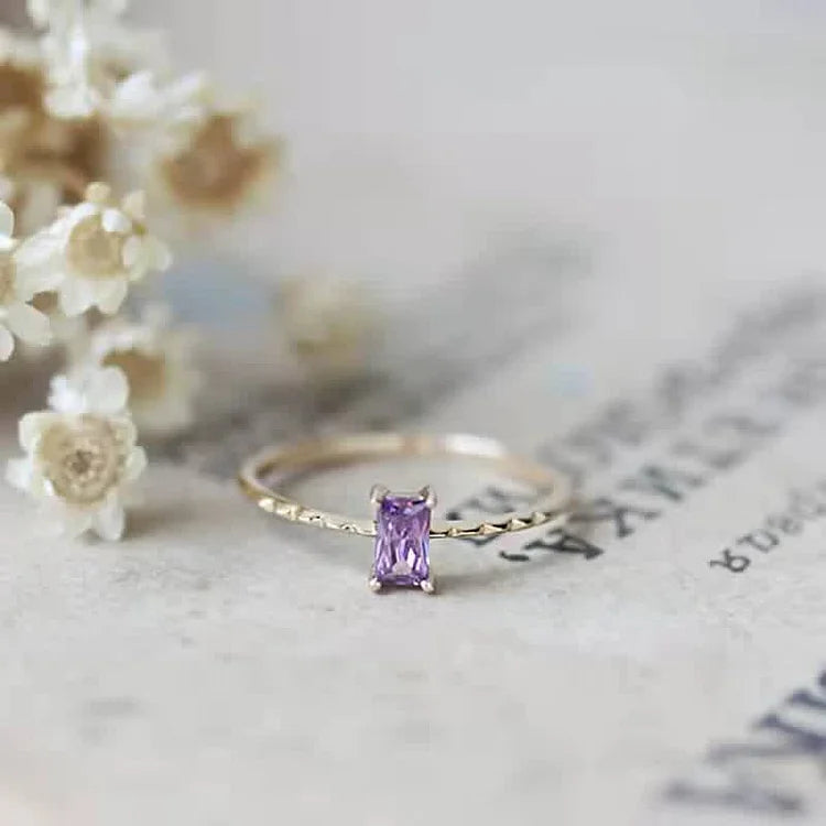 14K Gold Plated Diamond Amethyst Diamond Delicate Ring