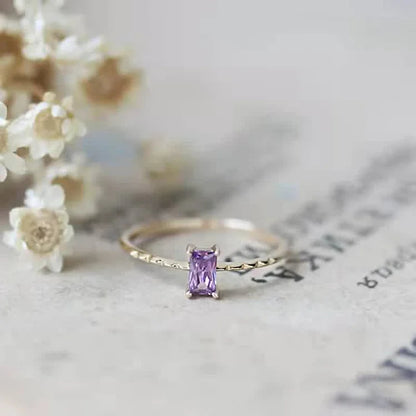 14K Gold Plated Diamond Amethyst Diamond Delicate Ring