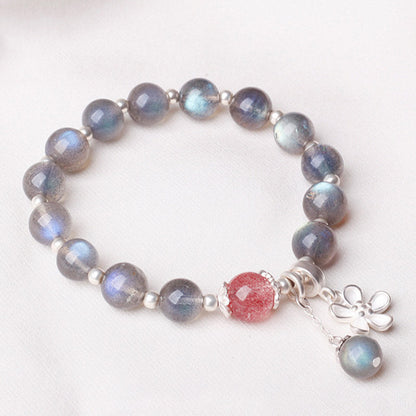 Moonstone Strawberry Quartz Flower Healing Charm Bracelet