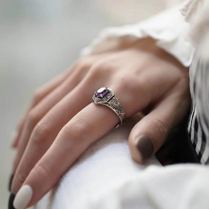 Retro Court Style Amethyst Ring