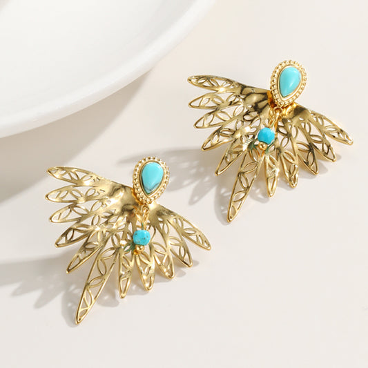 Bohemia Hollow Dragonfly Shape Turquoise Stud Earrings