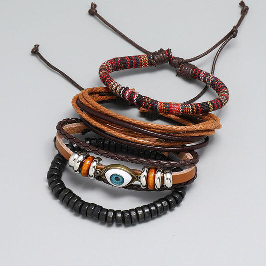 Bohemian Four-Piece Combination Multilayer Cowhide Vintage Braided Eye Bracelet