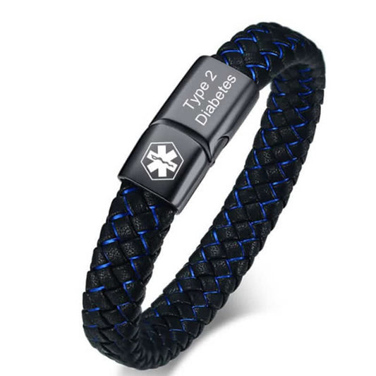 Men's Leather Medical Symbol Bracelet