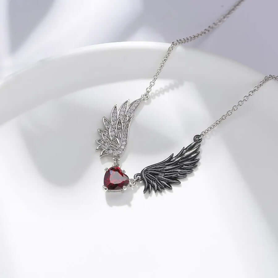 Gothic Angel & Devil Wing Heart Crystal Necklace