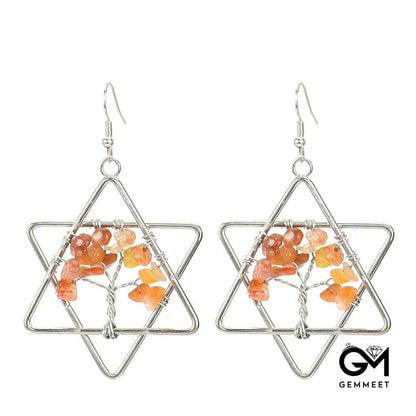 Hexagon Star Gravel Crystal Tree of Life Earrings