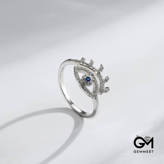 S925 White Round Zirconium Devil's Eye Open Ring