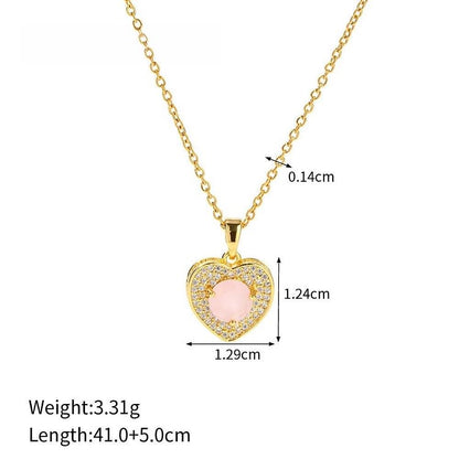 Pink Opal Amazonite Golden Heart Pendant Necklace