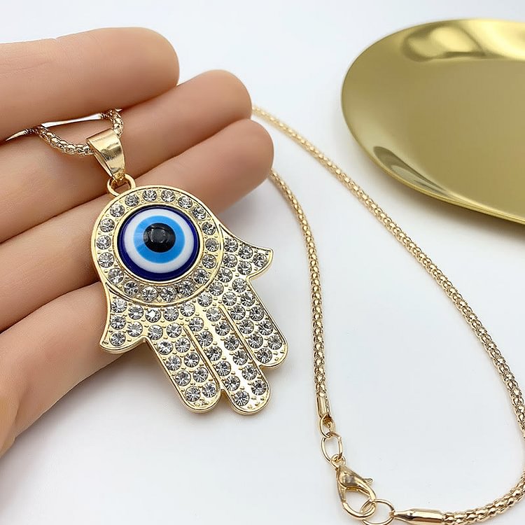 Evil Eye HAMSA Zircon Sweater Chain Pendant Necklace