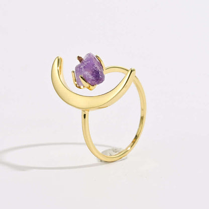 Star And Moon Amethyst Healing Adjustable Ring