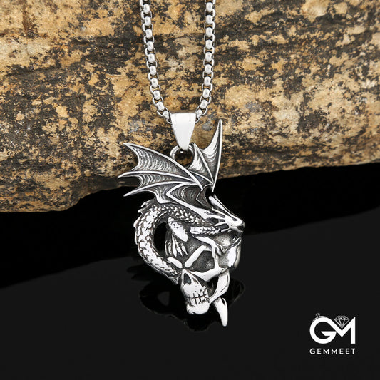 Flame Dragon Titanium Steel Skull Necklace