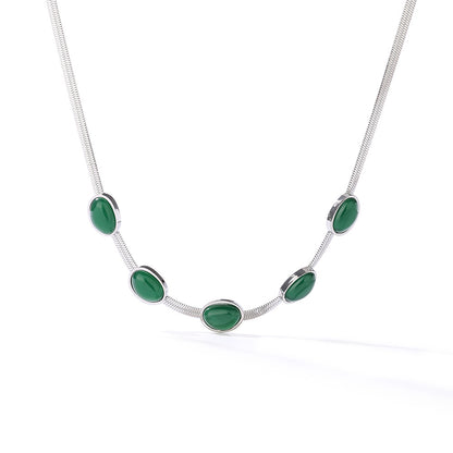 Oval Cut Green Stones Flake Chain Necklace