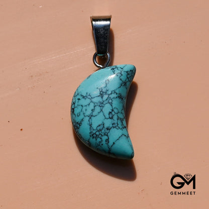 Turquoise Stone Crystal Agate Crescent Moon Pendant