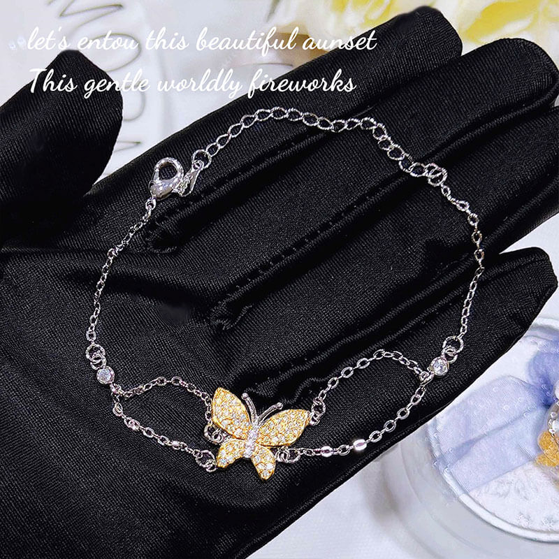 Versatile Fresh Butterfly Necklace Butterfly Bracelet Yellow Diamond Earrings Colorful Treasure Ring Bright Butterfly Set