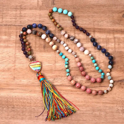 Gorgeous Natural Stones Chakra Triangle Pendant Mala Necklace