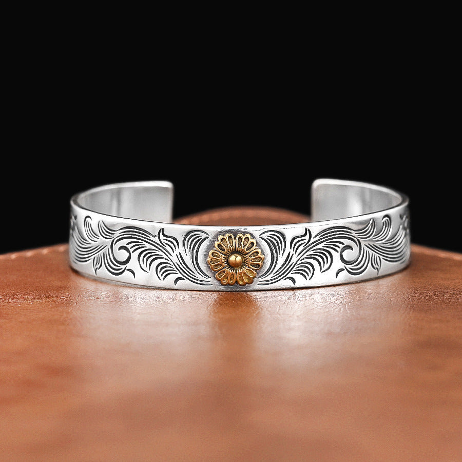 Men's Vintage Carved Rose Flower Bracelet