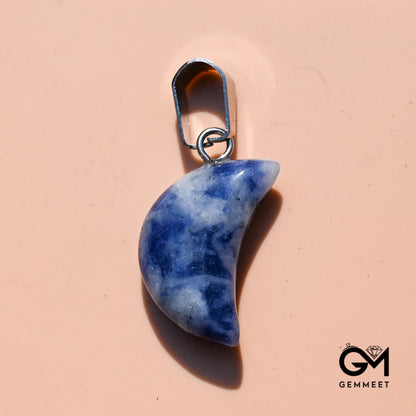 Topazite Crystal Agate Crescent Moon Pendant