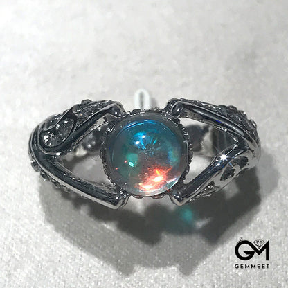 Hollow White Swan Colorful Moonstone Ring