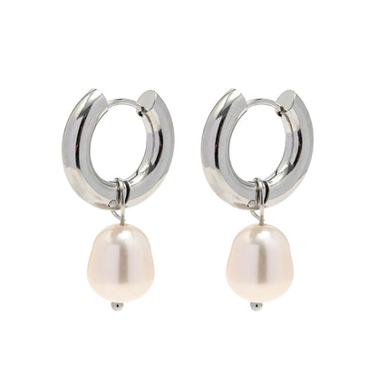 Stainless Steel Water Pearl Pendant Earrings