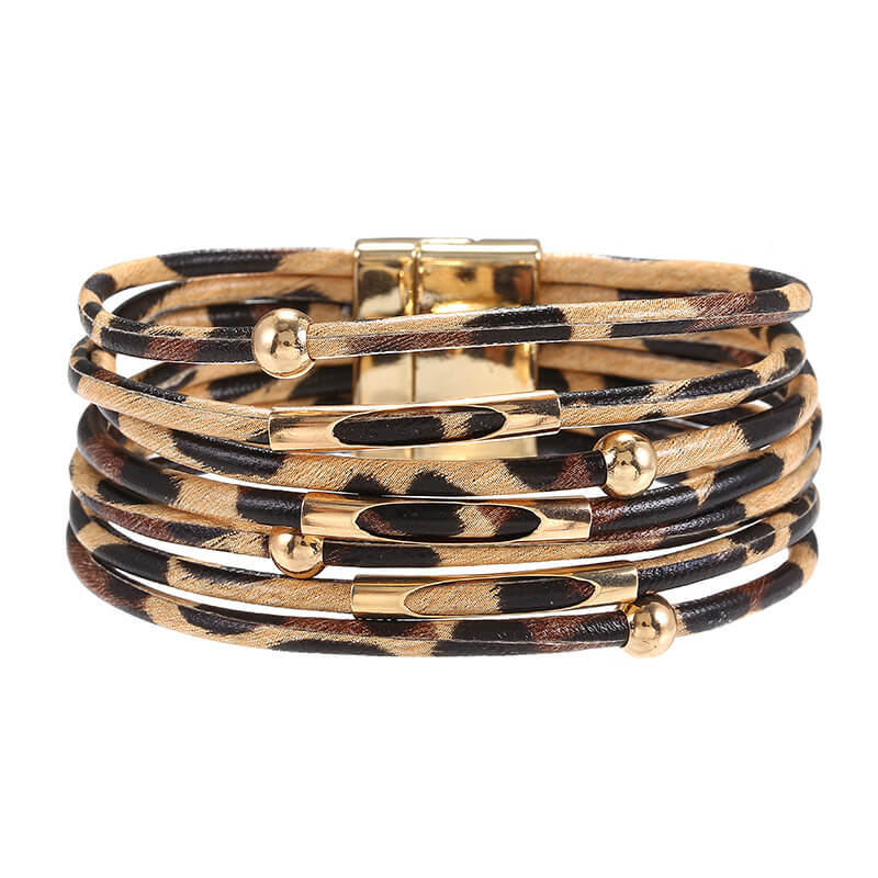 Alloy Leopard Print Magnet Buckle Leather Strap Bracelet