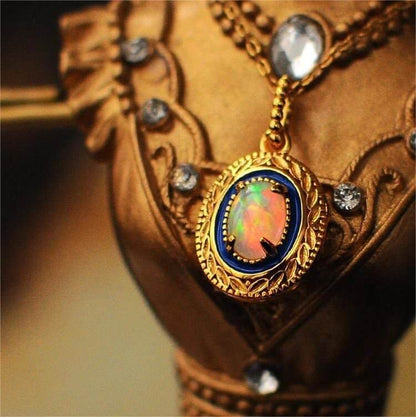 Natural Opal Inlay Pendant Necklace