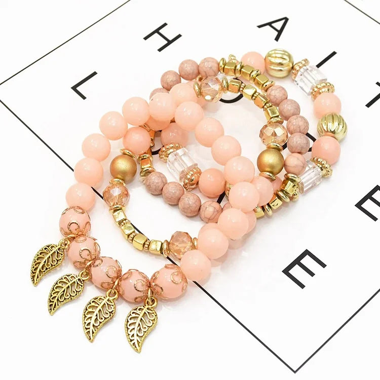 Bohemian Leaf Pendant Accessories Multilayer Bracelet Set