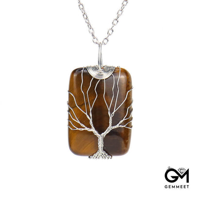 Hand Wound Crystal Tree of Life  Necklace