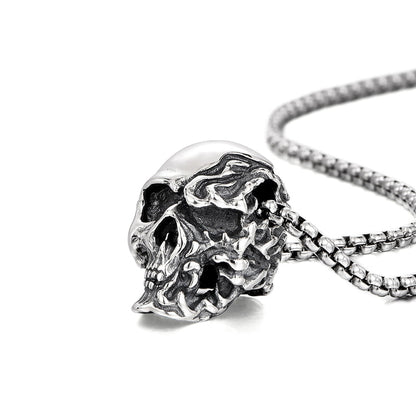 Sterling Silver Vintage Facial Damage Skull Pendants Necklace