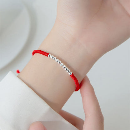 Handmade White Gold Bead Red Rope Bracelet