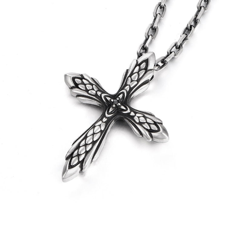 Sterling Silver Vintage Flower Cross Pendants Necklace