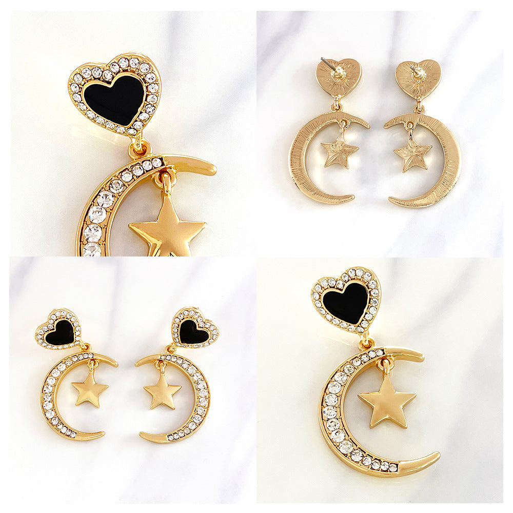 Zircon Drops Oil Stars Moon Love  Drop Earrings