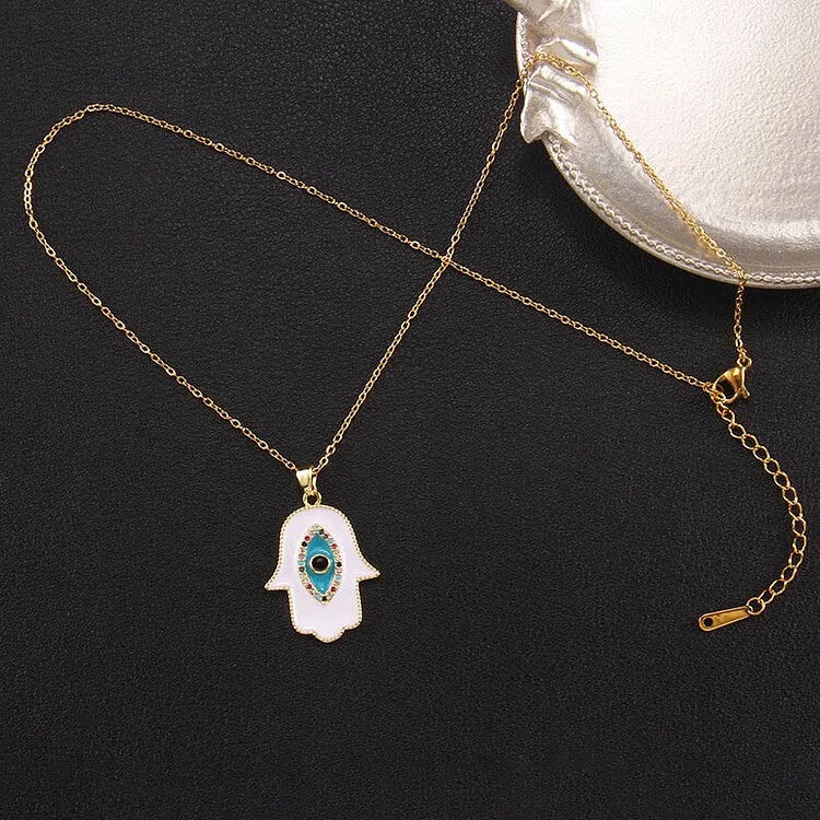 "Good Fortune" Hamsa With Evil Eye Necklace