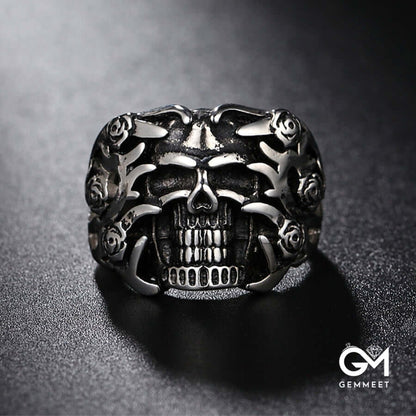 Rose Skull Titanium Steel Ring for Men