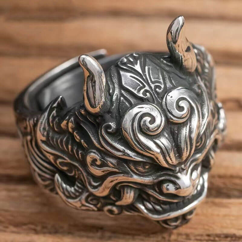 Mask Ghost Domineering Wide Face Fashionable Male Silver Ring