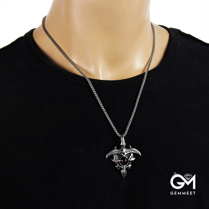 Stainless Steel Eagle Red Stone Pendant Necklace