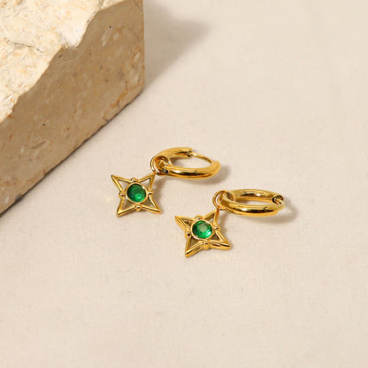 Vintage Zircon Awn Star Stainless Steel Earrings