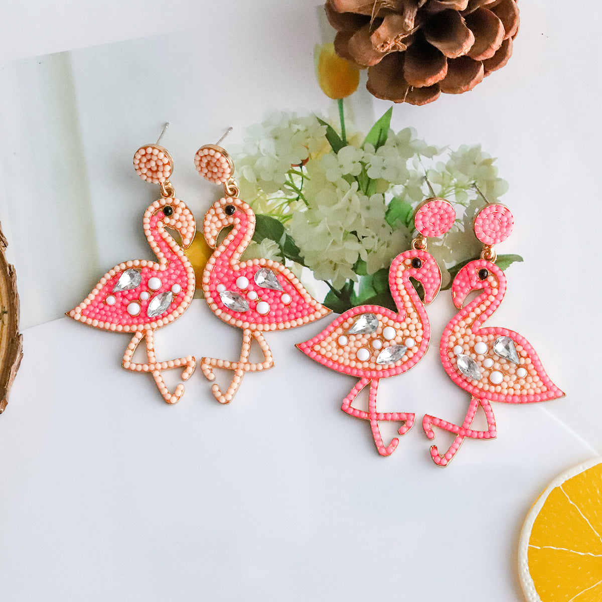 Cartoon Flamingo Creative Personalized Rice Beads Inlaid Zircon Earrings