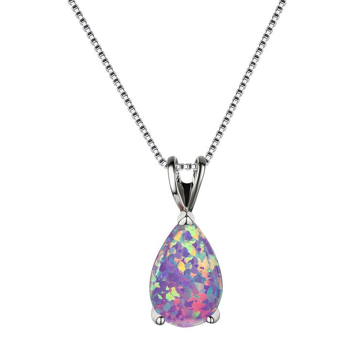 Synthetic Opal Water Drop Pendant Simple Necklace