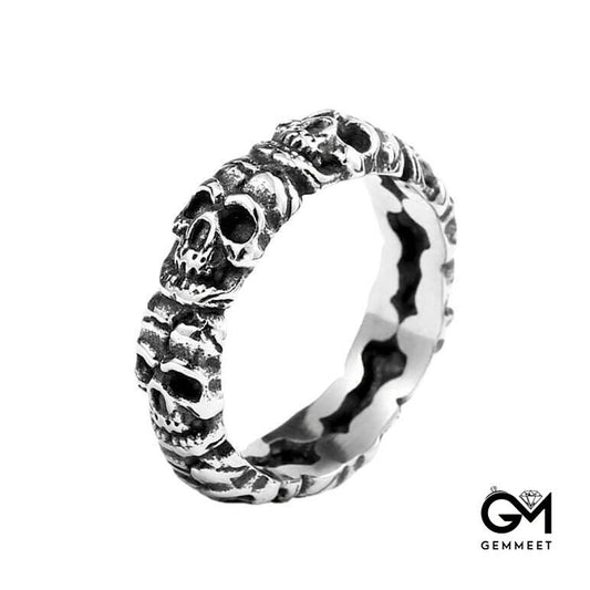 Vintage Stainless Steel Skull Multi-colored Ring