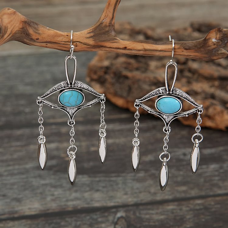 Geometric Cutout Eye Turquoise Bohemia Earrings