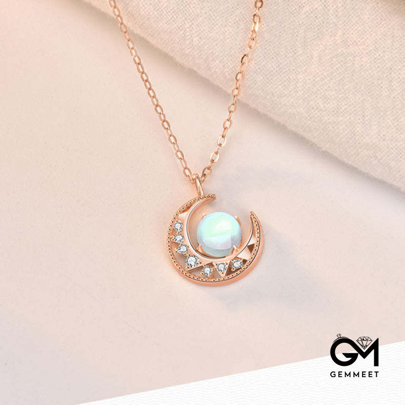 Moonstone Moon Pattern Love Necklace Pendant