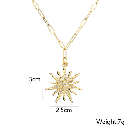 Golden Sun & Heart Pendant Necklace