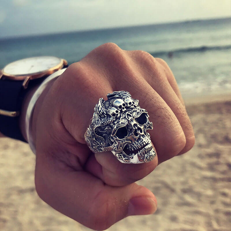 Vintage Skull Inlaid Skull Head Ring