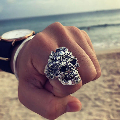 Vintage Skull Inlaid Skull Head Ring