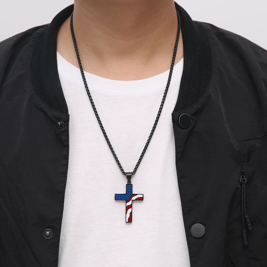 American Flag Cross Religious Jewelry Pendant Necklace