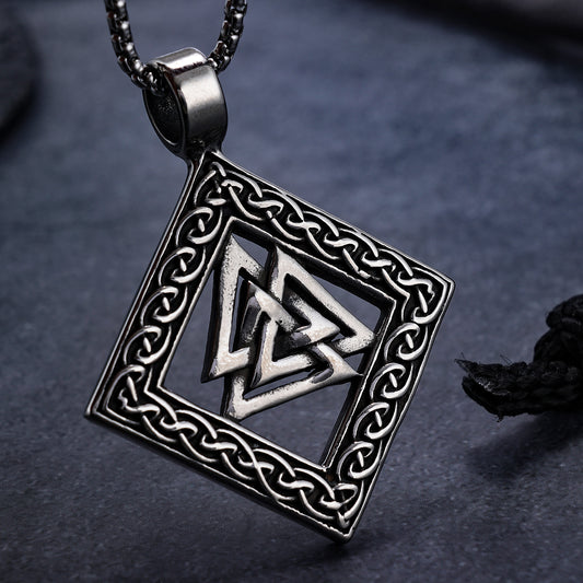 Viking Rune Cross Triangle Stainless Steel Pendant Necklace