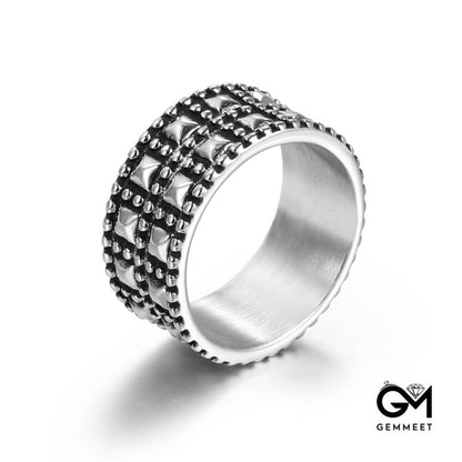 Vintage Chequered Titanium Steel Ring