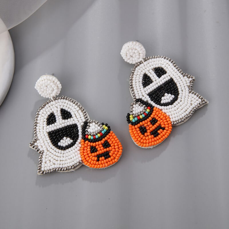 Halloween Fabric Beads Ethnic Style Handmade Pumpkin Ghost Earrings