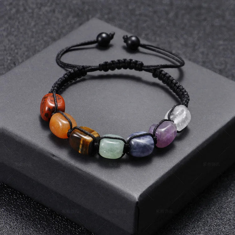 7 Chakra Crystal Gemstone Bead Braided Wrap Men Bracelet