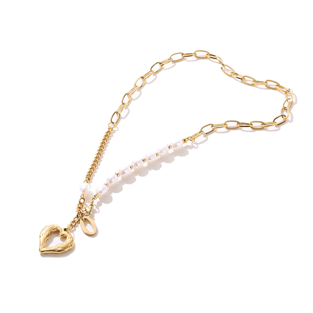 Cute Heart Shape Pendant Pearl Chain Necklace