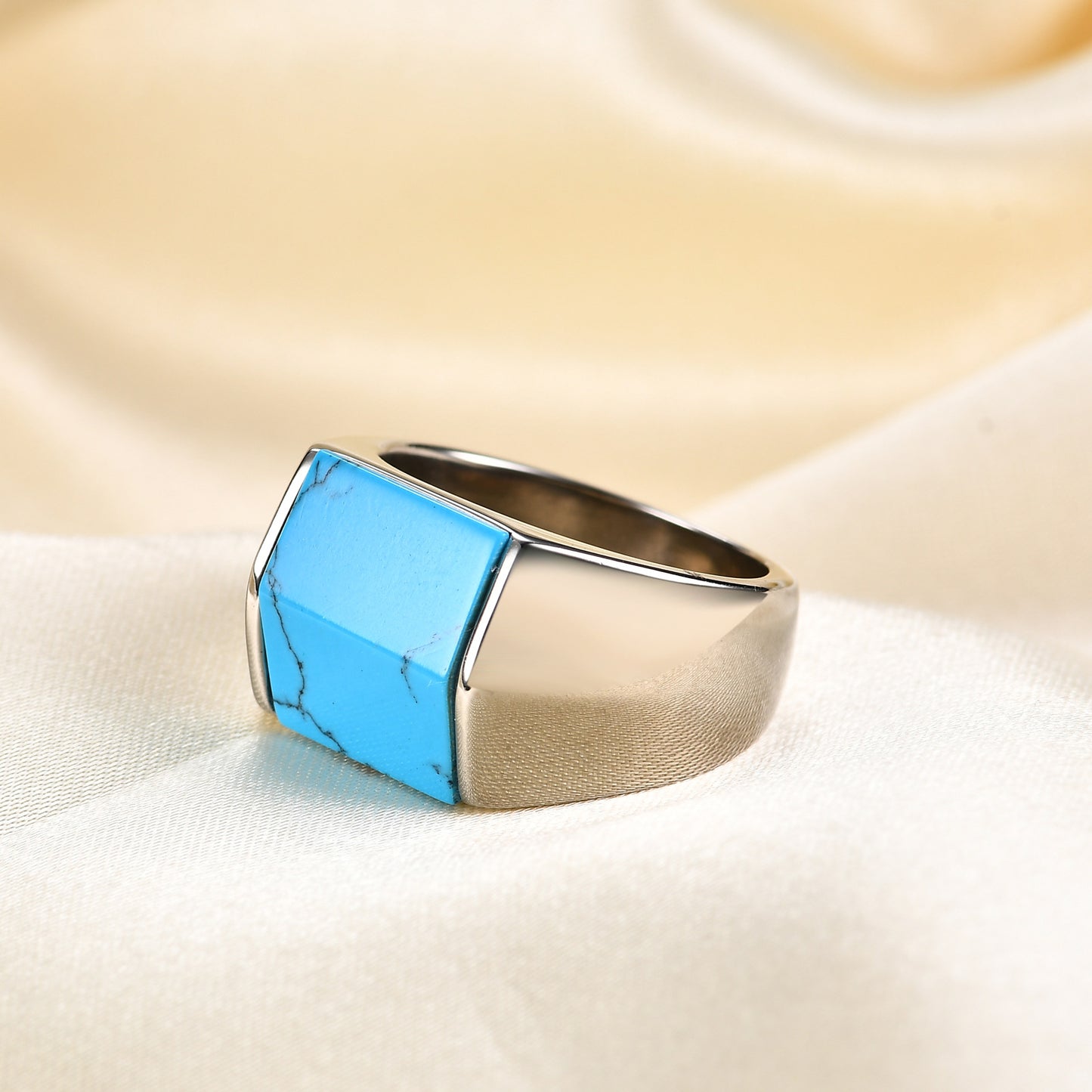 Vintage Square Turquoise Titanium Steel Ring